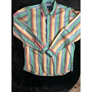 Paul Frederick Men’s Large Button Down Shirt Rainbow Stripe Long Sleeve Cotton